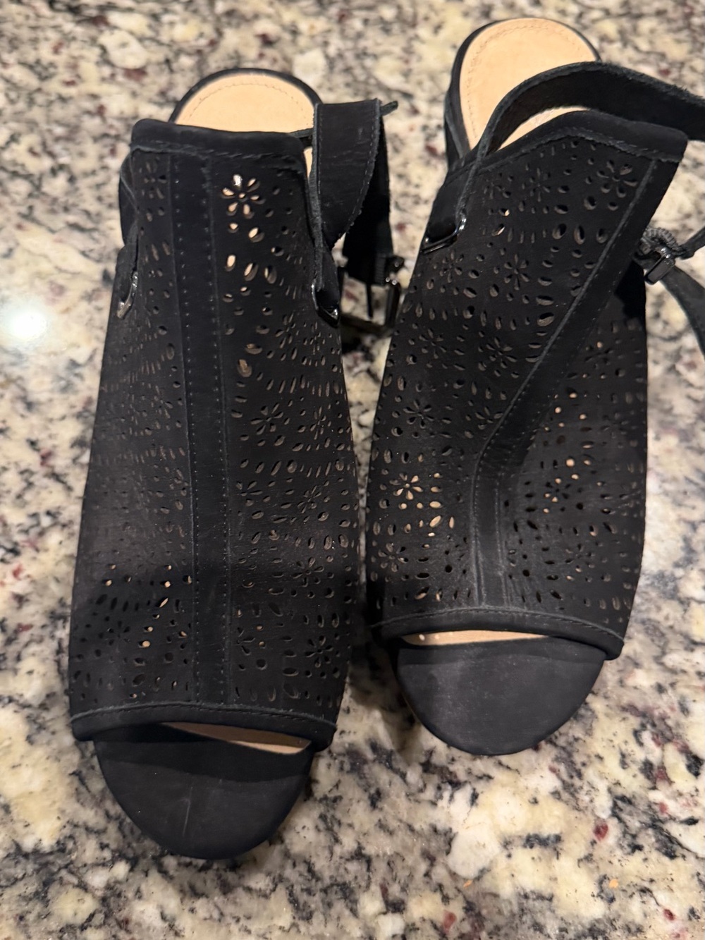 New with out box - ANTONIO MELANI Black Perforated Peep-Toe Heeled Sandals